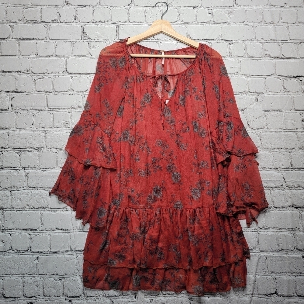 Free People Sunsetter Floral Ruffle Mini Dress Red Size S - Picture 2 of 16